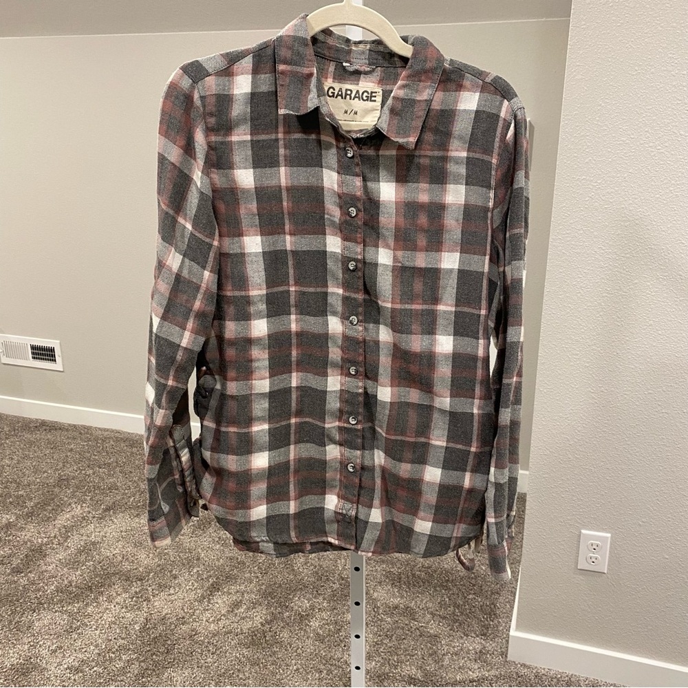 Garage Lace Up Bow Side Cozy Flannel Shirt